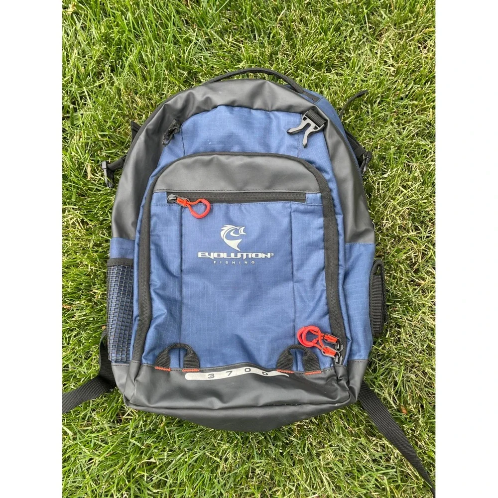 Evolution Fishing 3700 Tackle Backpack Blue Black Ripstop Angler Bag‎ Mens